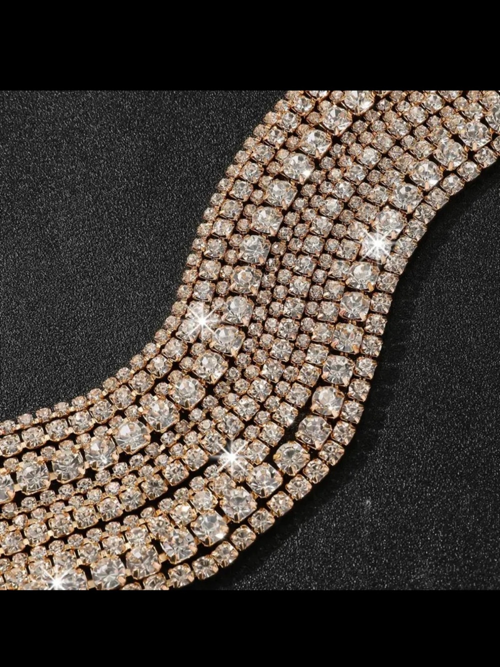 Crystal Rhinestone Statement Choker Necklace Gold - Picture 3 of 5